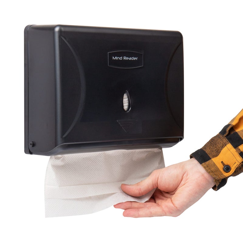 Mind Reader Paper Towel Dispenser, Tri-Fold Towel Holder, Restroom, Wall Mount, Bathroom, 10.25"L x 3.75"W x 8"H, Black - Image 1
